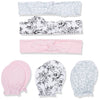 Hudson Baby Infant Girl Cotton Headband And Scratch Mitten Set Toile, 0-6 Months