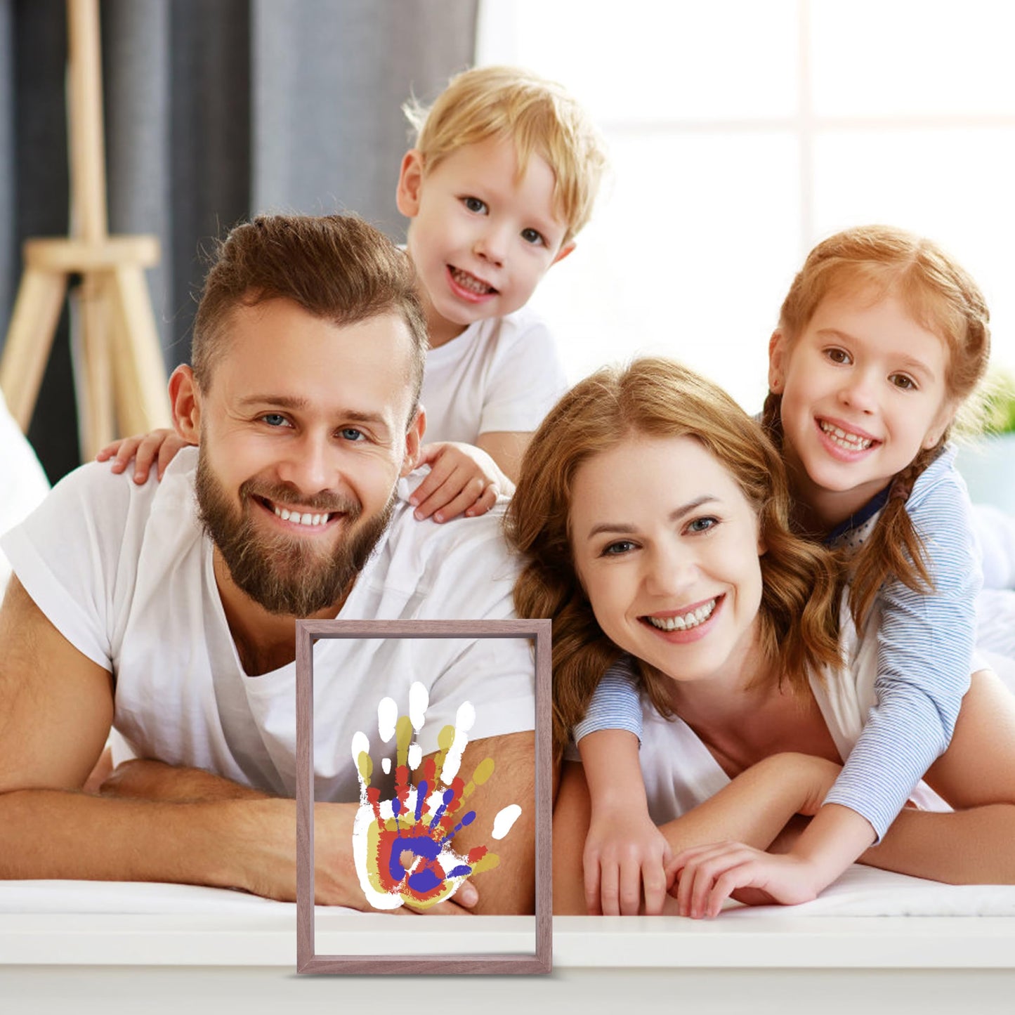 CHERRY CHEERS Family Handprint Kit, DIY Craft Keepsake Wooden Frame, Endless Gift Set, Non-Toxic Paints, Transparent Sheets (Bro