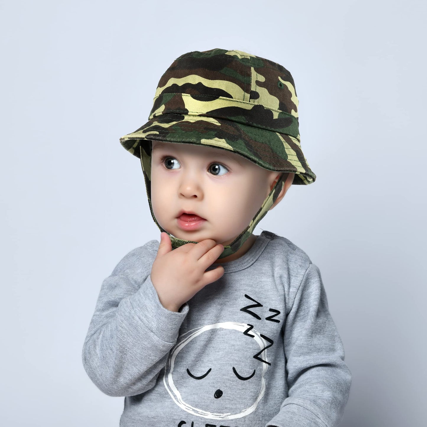 Trendy Apparel Shop Infant Baby'S 100% Cotton Bucket Hat With Adjustable Chin Strap - Black