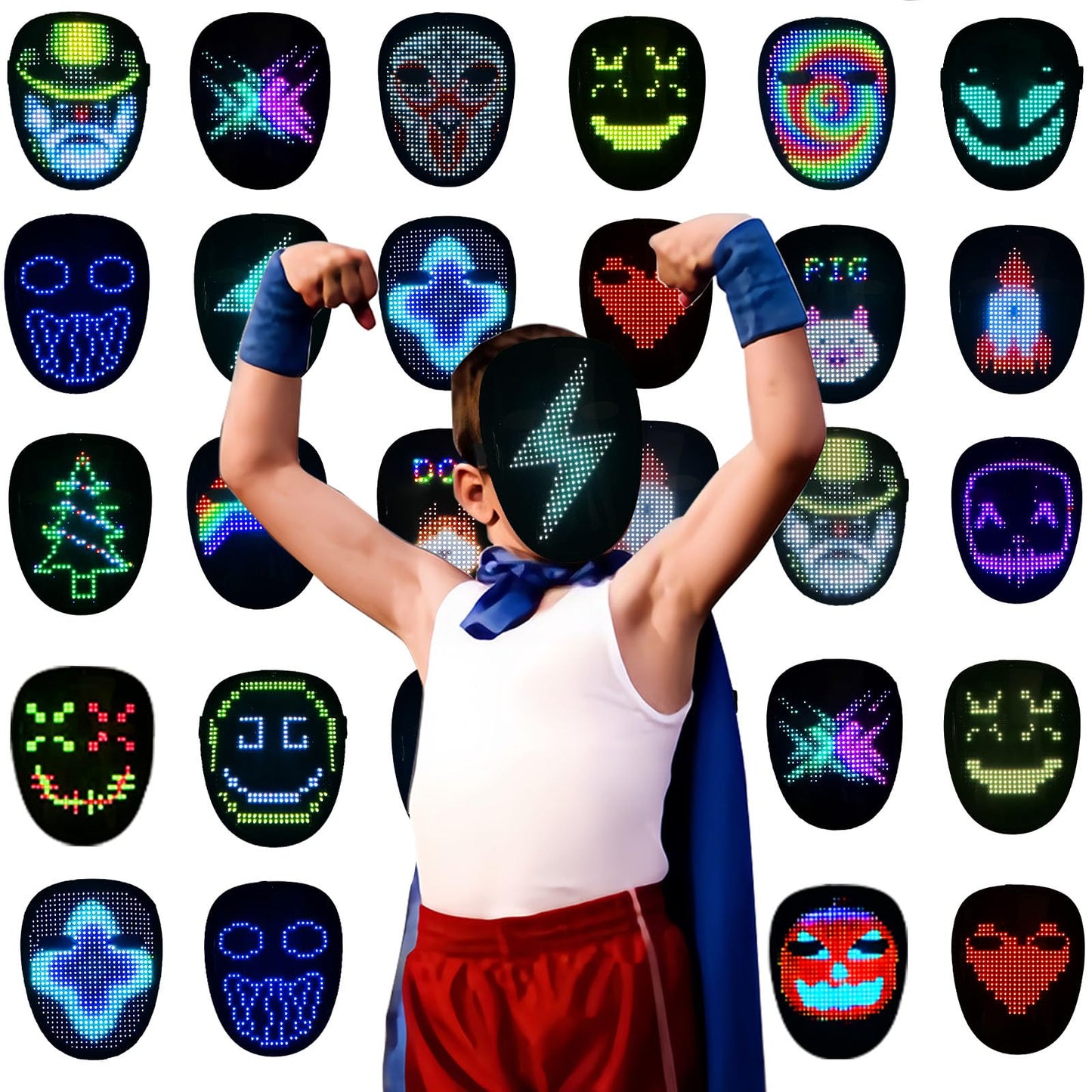 Depointer Life Kids Led Mask With Gesture Sensing Led Lighted Face Mask For Costume Cosplay Party Masquerade,Ages 3-10