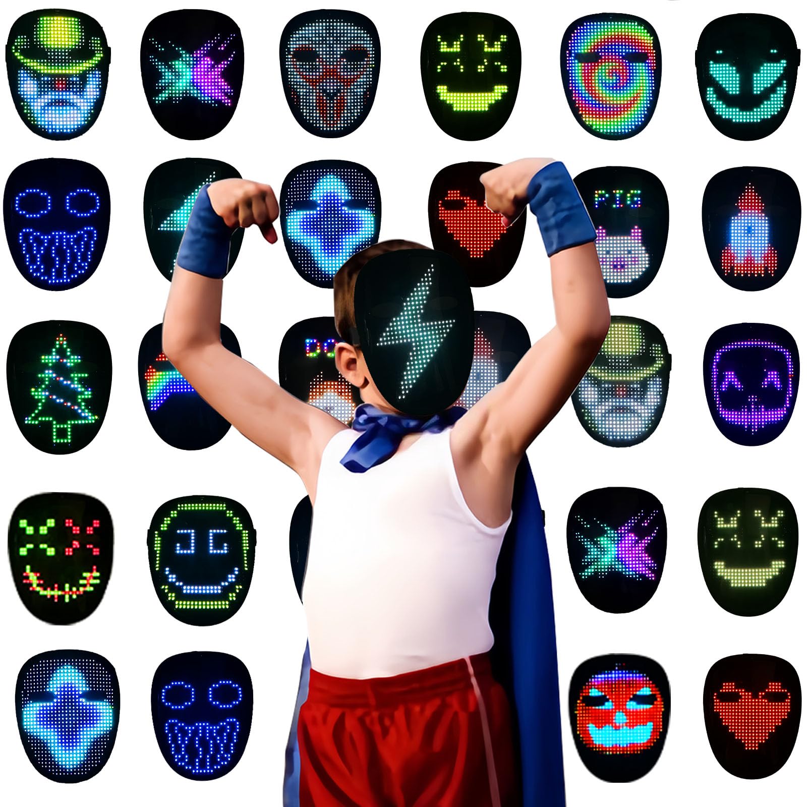 Depointer Life Kids Led Mask With Gesture Sensing Led Lighted Face Mask For Costume Cosplay Party Masquerade,Ages 3-10