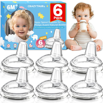 CRAZYTHUR Sippy Spout Nipples(6 Pack), Compatible with Philips Avent Natural Bottles, My Grippy Spout & Natural Trainer Sippy Cu