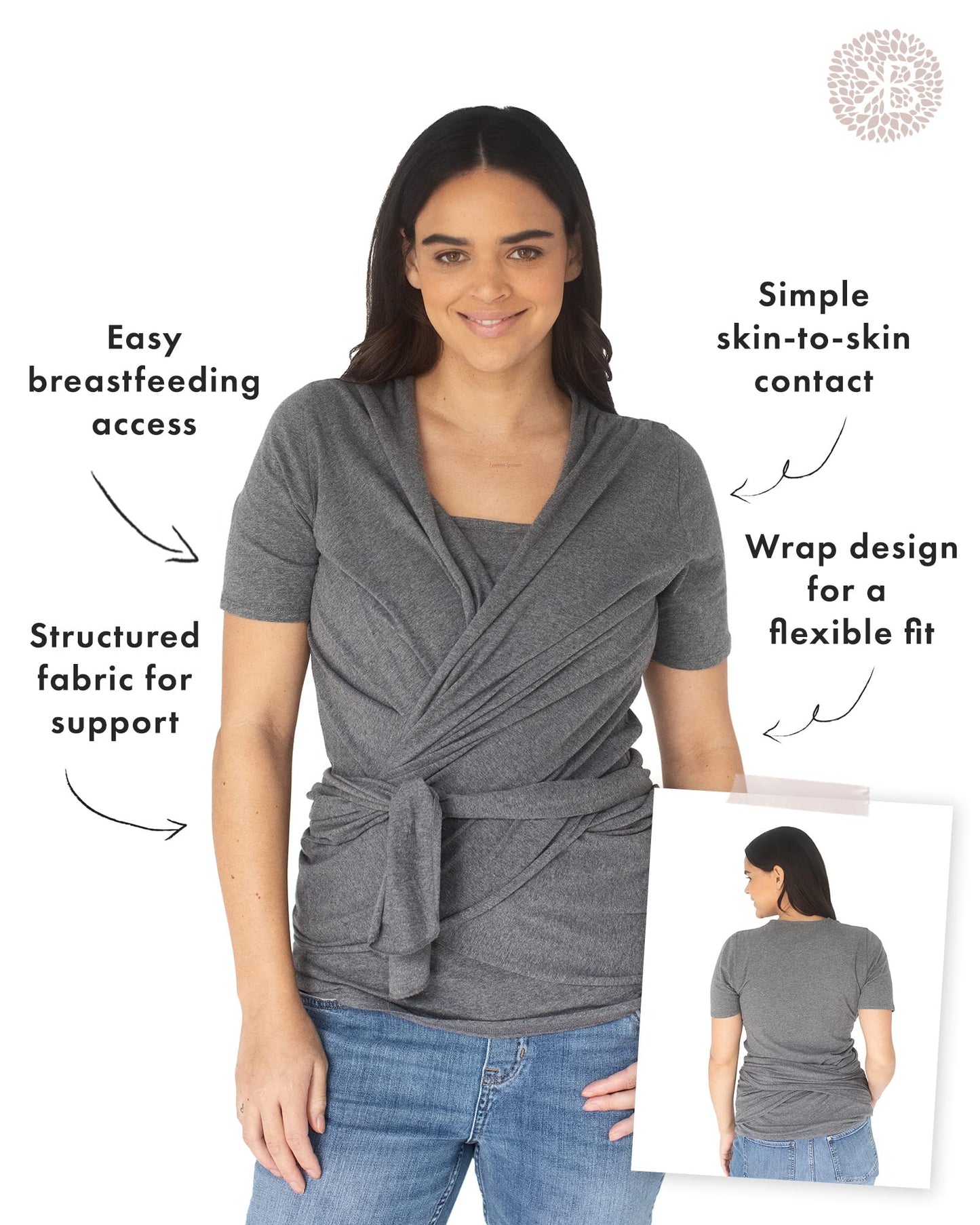 Kindred Bravely Organic Cotton Skin To Skin Wrap Top | Kangaroo Shirt For Mom And Baby (Grey Heather, Medium)