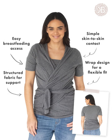 Kindred Bravely Organic Cotton Skin To Skin Wrap Top | Kangaroo Shirt For Mom And Baby (Grey Heather, Medium)