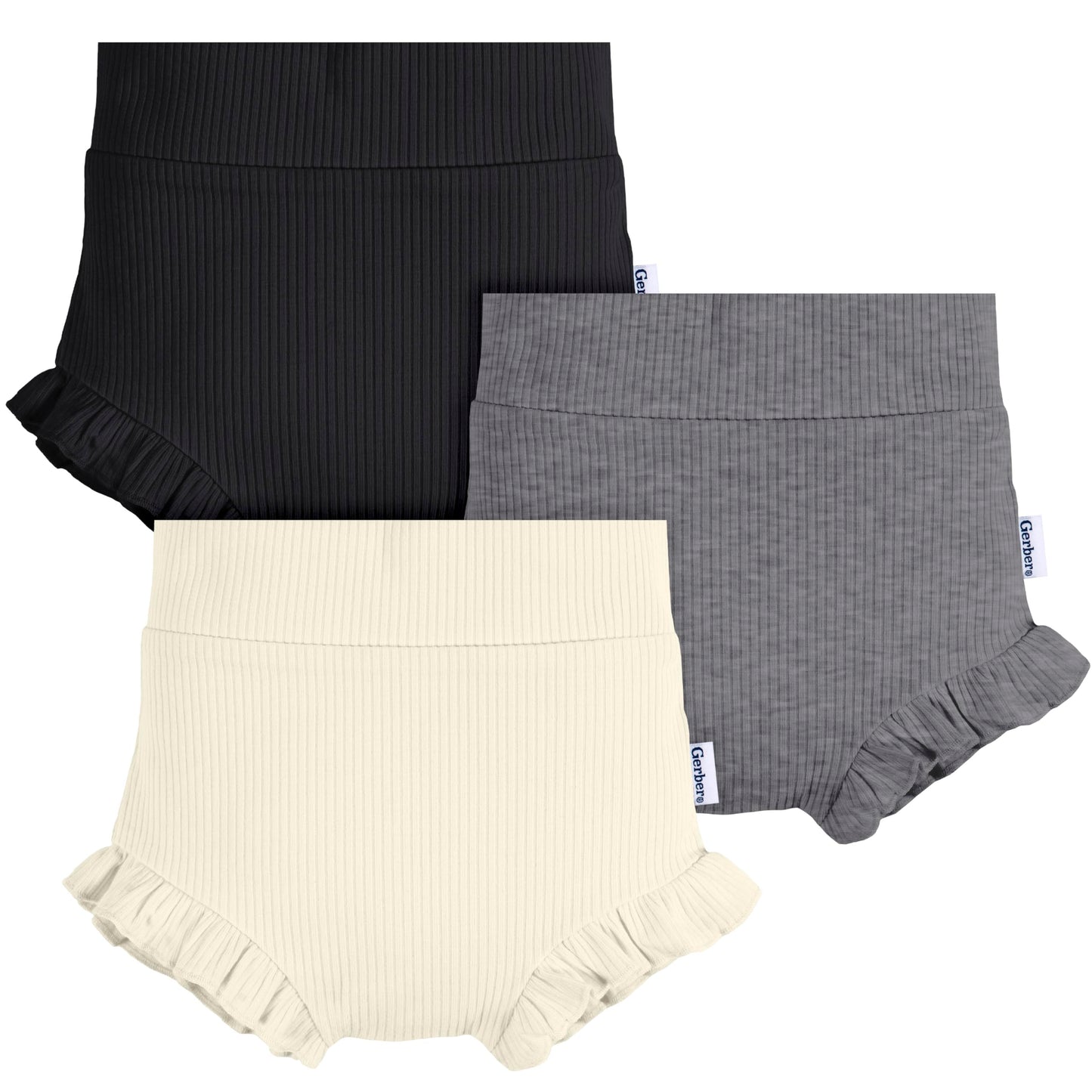 Gerber Baby Girls' 3-Pack Bubble Shorts, White