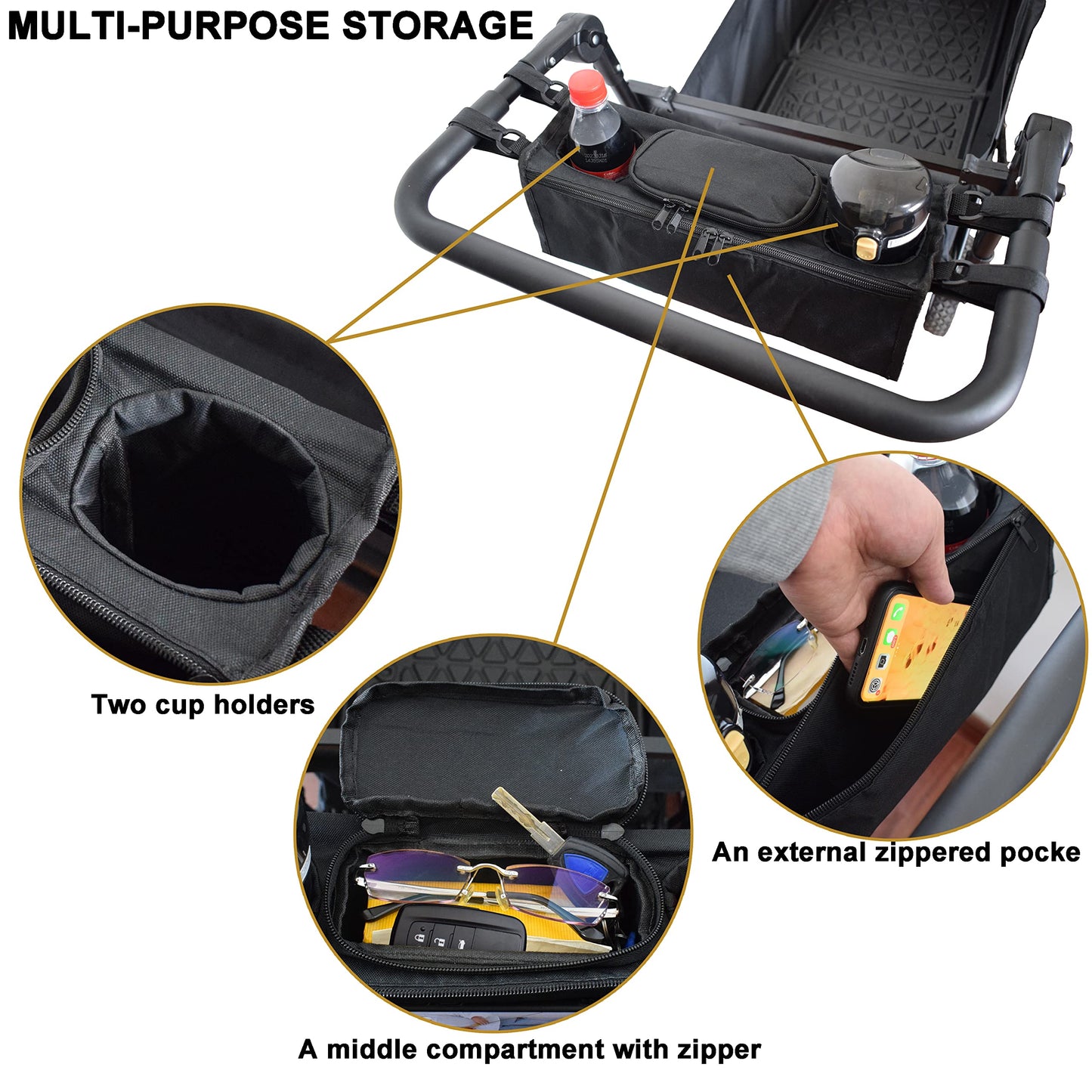 Yeedoido Non-Slip Organizer For Wagon, Parent Console Caddy With Cup Holders Universal For Folding Kids Pet Stroller Adjustable