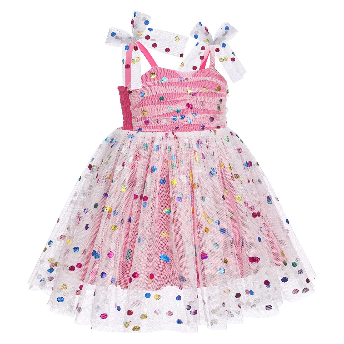 Idopip Baby Girls Sequin Polka Dot Tutu Dress Summer Sleeveless Princess Birthday Party Dresses Toddler Little Girl First Commun