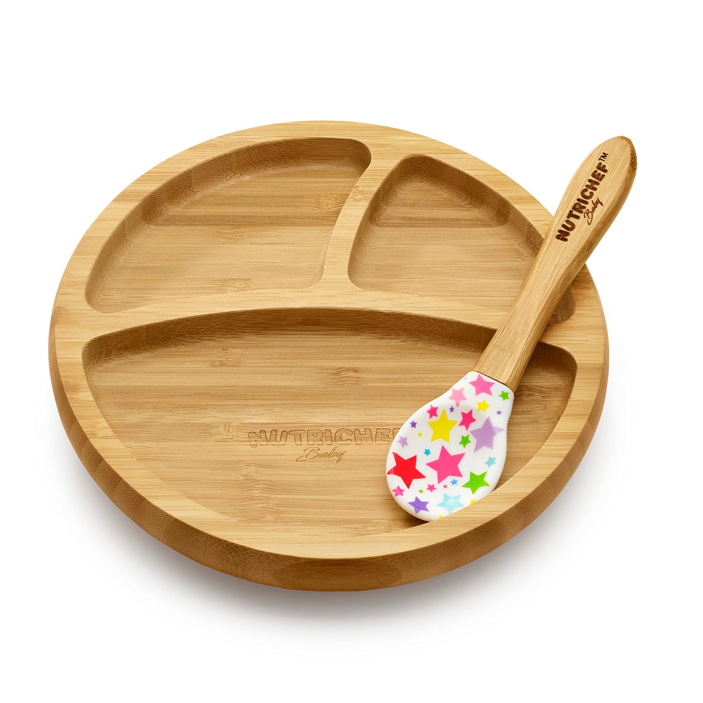 Nutrichef Round Bamboo Baby Plate, Star Plate