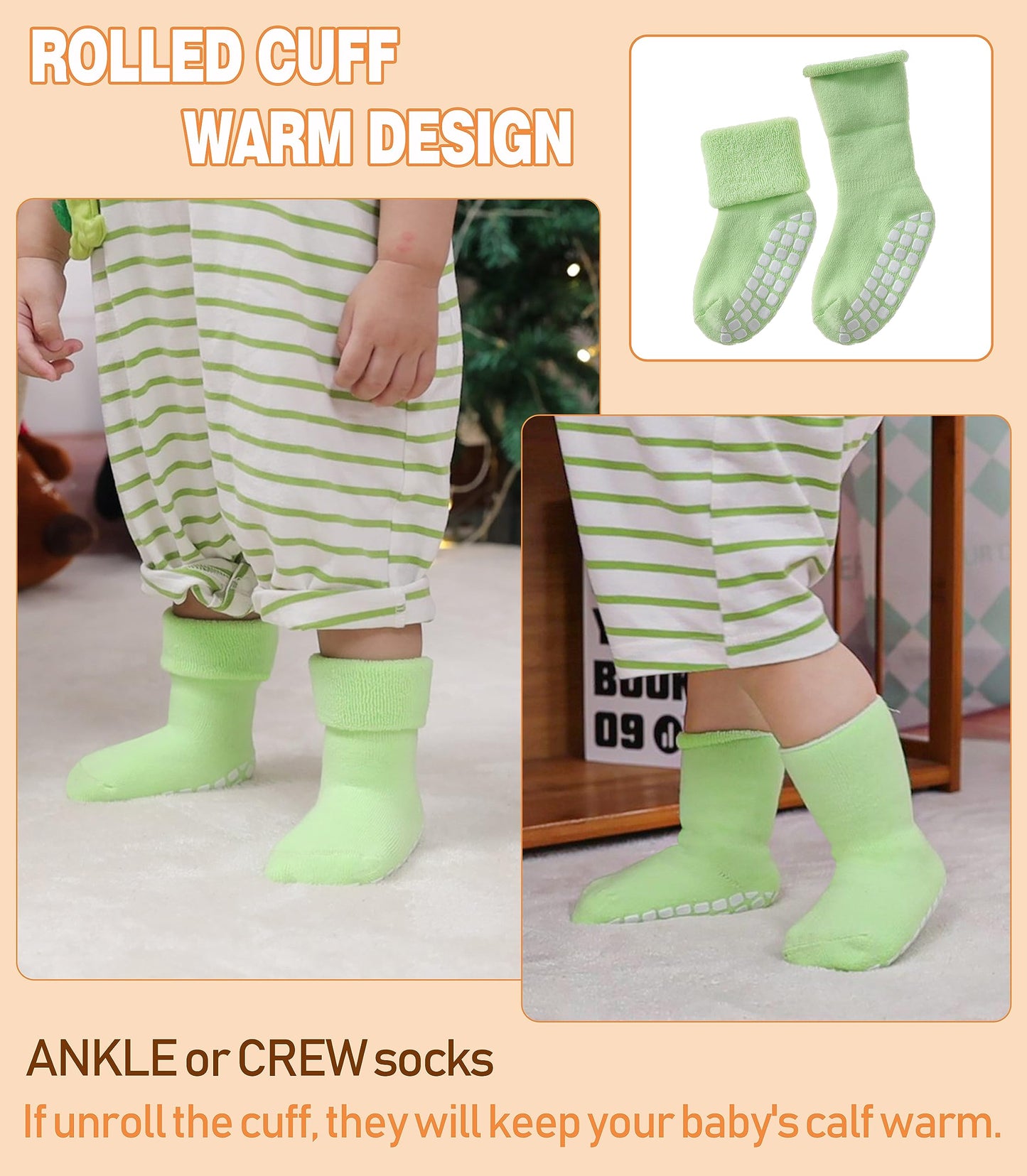 Lanleo Baby Girls Boys Non Slip Socks With Grips Toddler Kids Unisex Warm Thick Cotton Ankle Crew Socks With Grippers 6 Pairs Co