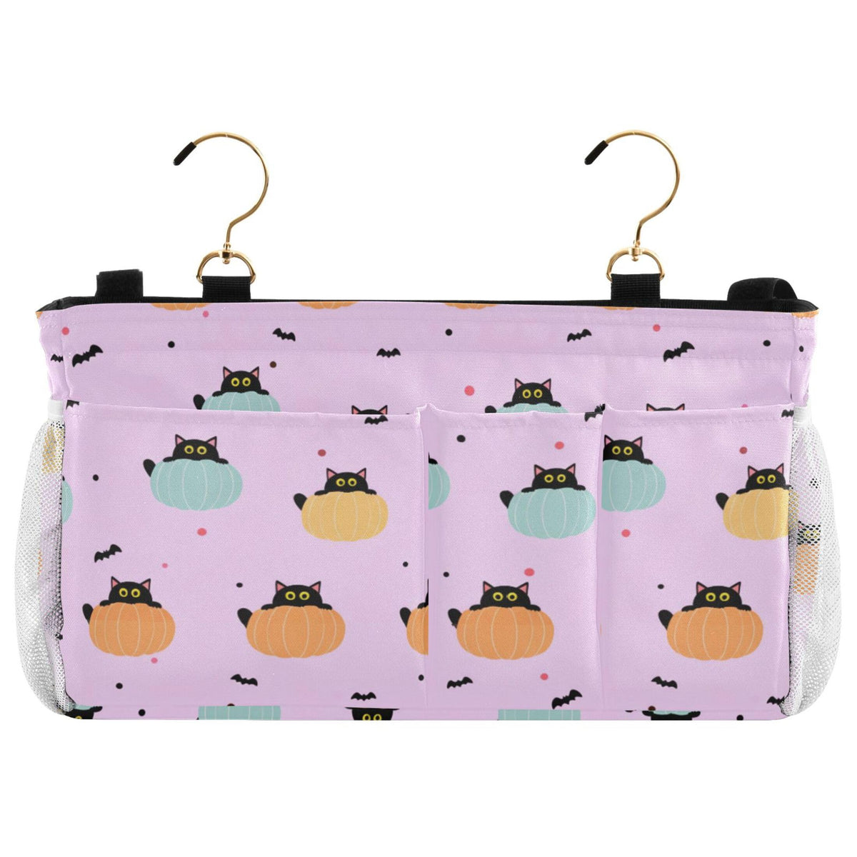 Burbuja Black Cats Peeking From Pumpkins Bedside Caddy Hanging Storage Organizer with 2 Straps and Hooks for Home College Dorm B