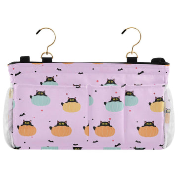 Burbuja Black Cats Peeking From Pumpkins Bedside Caddy Hanging Storage Organizer with 2 Straps and Hooks for Home College Dorm B