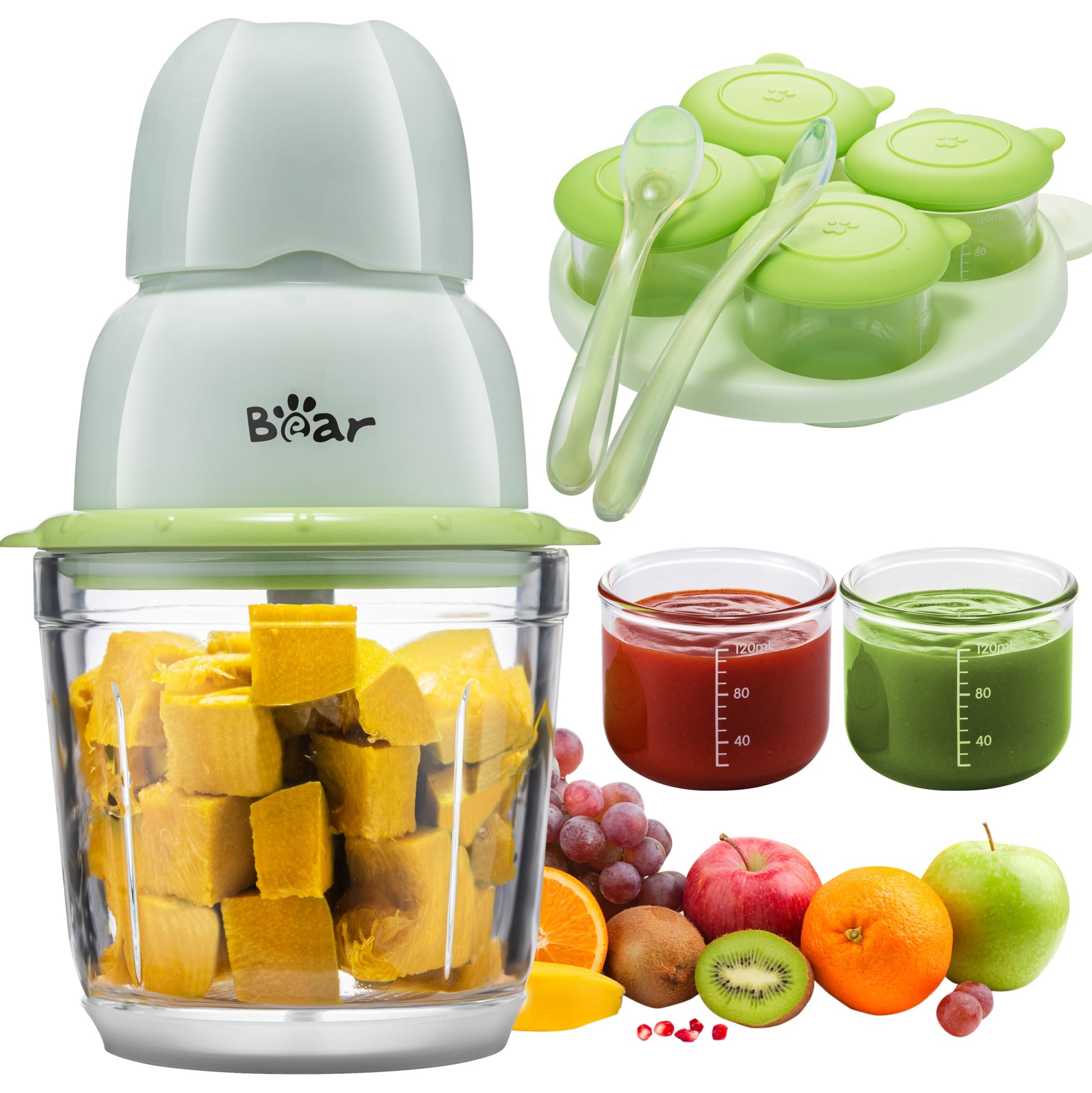 Bear Baby Food Maker, Baby Food Processor Set With Baby Food Containers, Silicone Spoons, Baby Food Puree Blender For Fruit, Veg