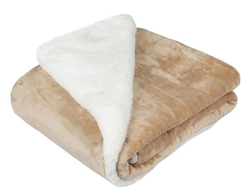 BSB HOME Plain Double Layer Warm and Hot Super Soft Flannel Sherpa Winter Blanket for Born Baby (45 X 60 Inches, Crib Beige) All