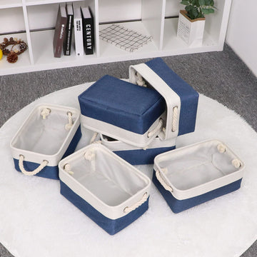 Bidtakay Small Canvas Storage Baskets With Handles [6 Pack] Navy Blue Storage Baskets Fabric Storage Bins 11.8 X 7.8 X 5 Inches