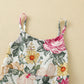 Emmababy Toddler Girl Bell Bottom Romper Baby Floral Suspender Pants Ribbed Jumpsuit Backless Flare Overalls Summer Playsuit(Flo