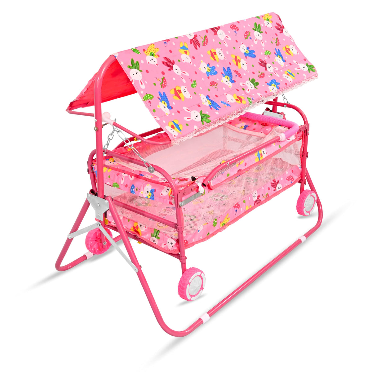 Avani Metrobuzz Baby Jhula Swing For Sleeping/Baby Crib For Ew Born Baby/Baby Crib And Cradle Two In One (Blue) (Pink)