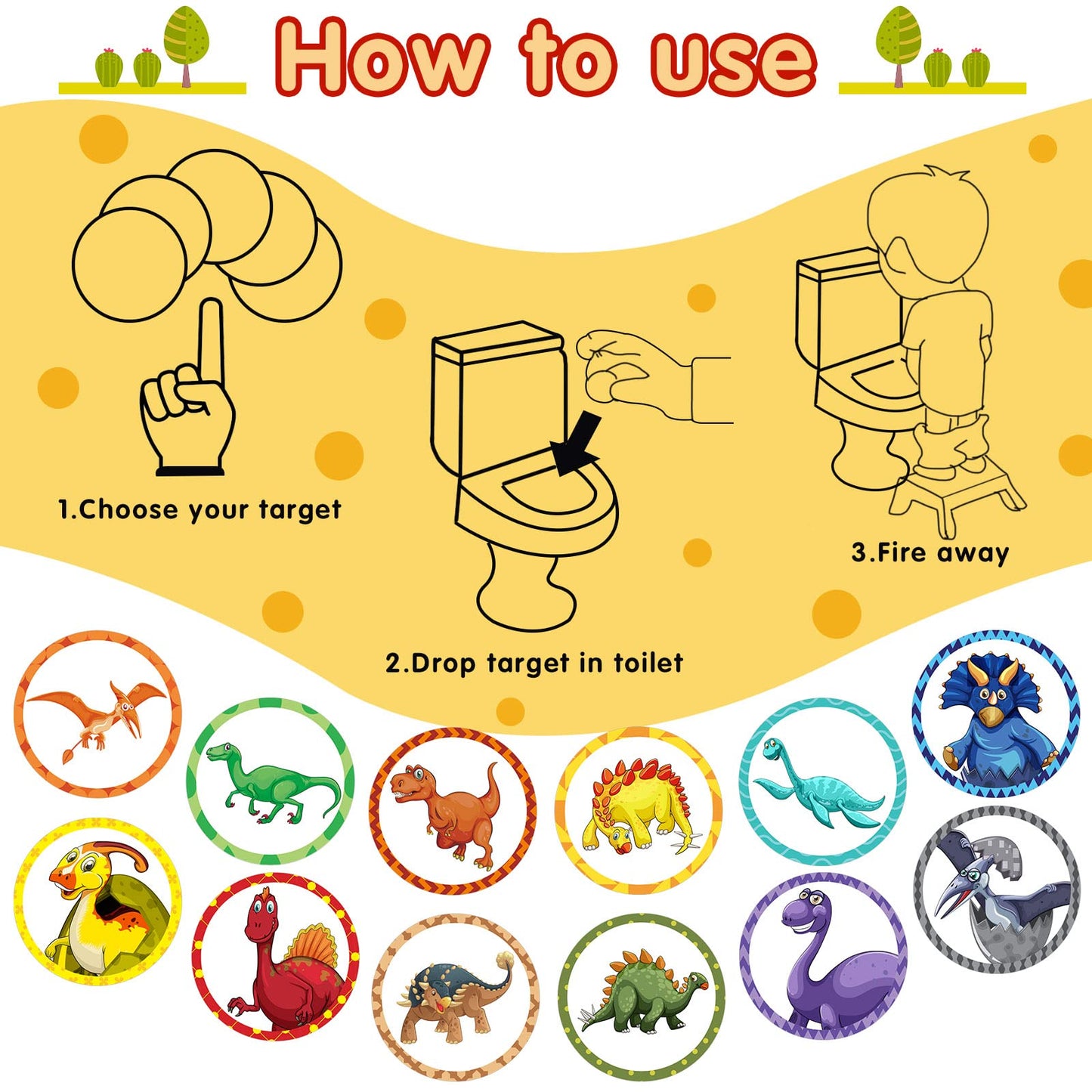 Laumoi 120 Pcs Toilet Targets For Boys Training Flushable Dinosaur Targets Potty Pee Toilet Target Stickers Dinosaur Potty Train