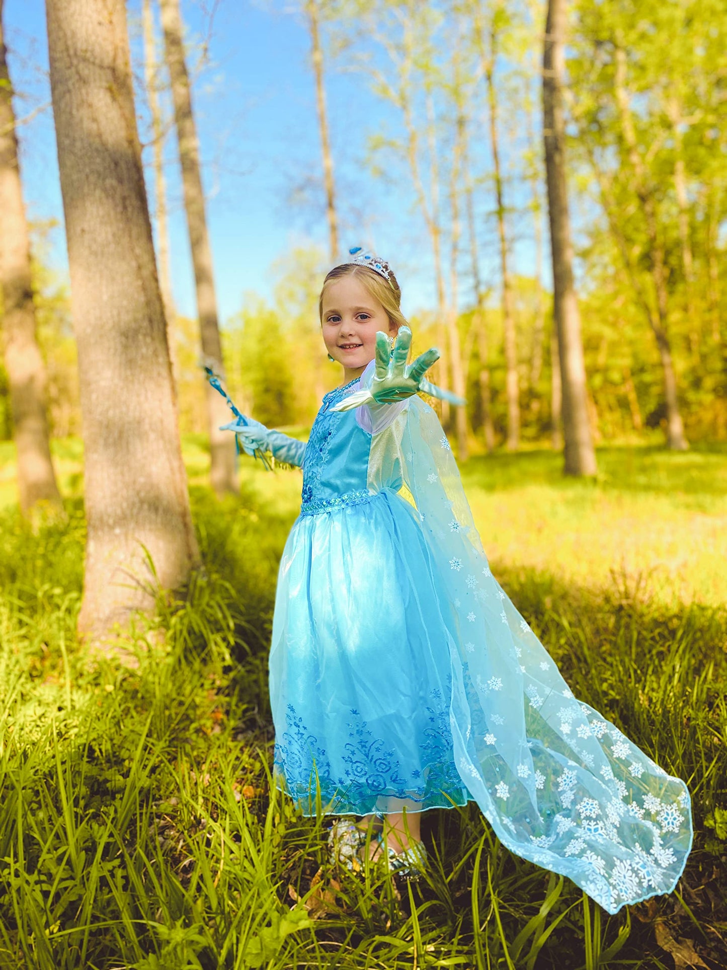 Aoiviss Princess Dress For Girls Blue Sequin Princess Dress Up Costume For Halloween Birthday Cosplay Fancy Party, 4T/110