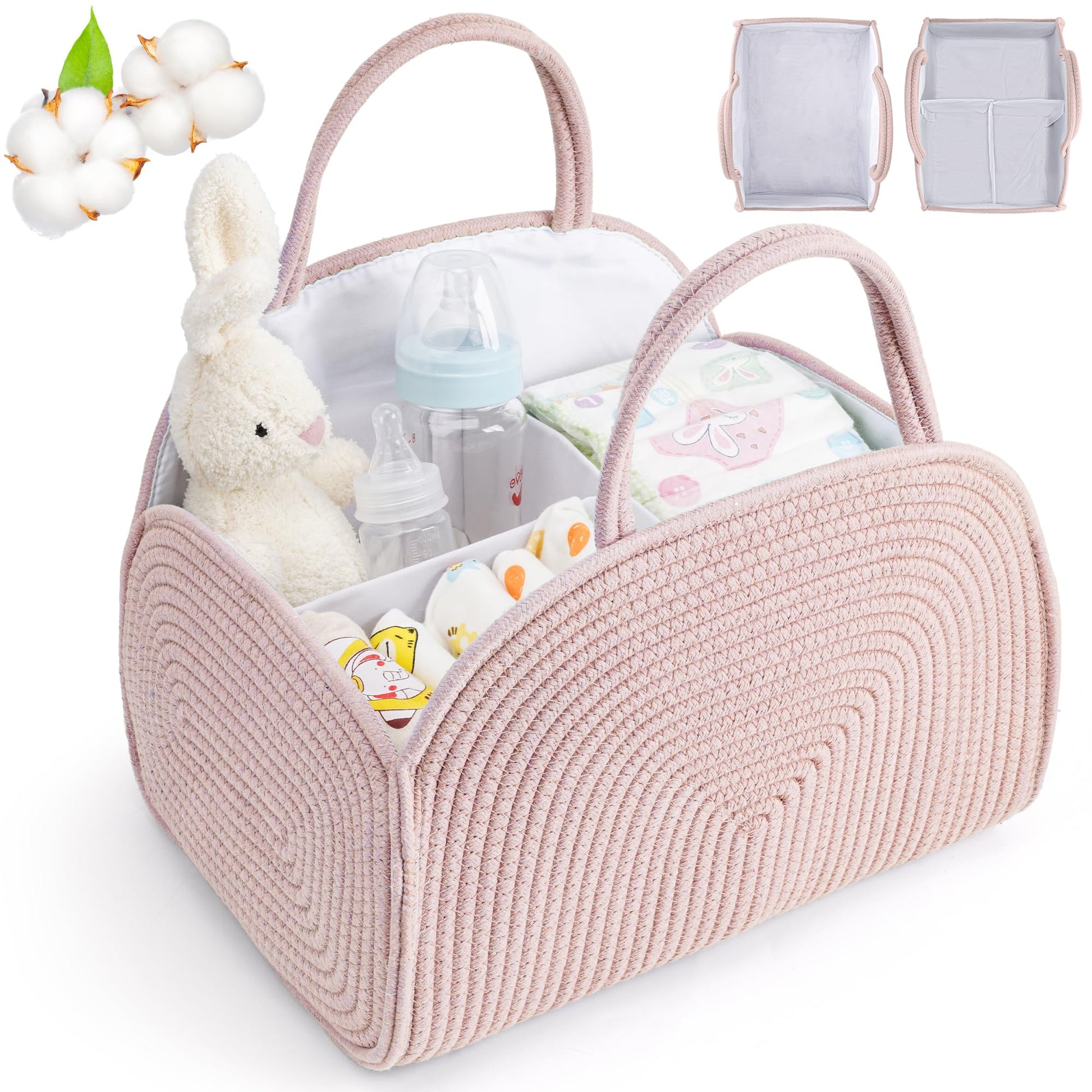 Diaper Caddy Organizer for Baby, Cotton Rope Baby Gift Basket,Portable Diaper Organizer for Changing Table,Diapers Nursery Stora