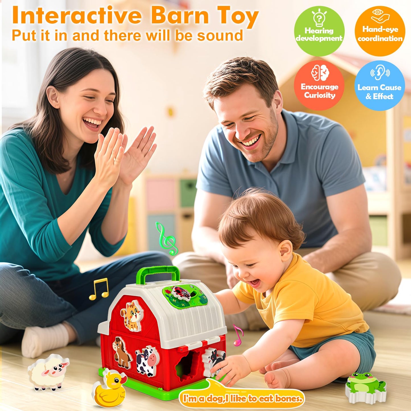 Montessori Toddler Toys for 1 2 3 Year Old Boys Girls, Musical Farm Animals Barn Toy with Sound & Light, Learning Toys for Toddl