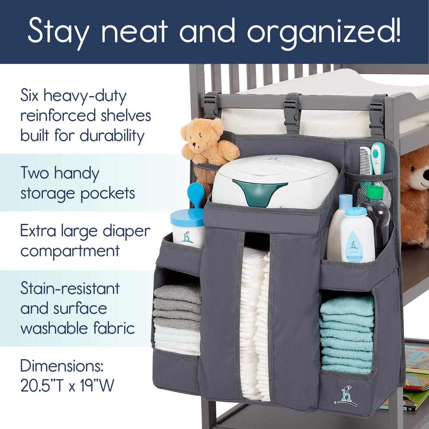 Hiccapop Hanging Diaper Organizer For Changing Table, Cribs And Walls, Diaper Stacker And Nursery Organizer | Hanging Storage Ca