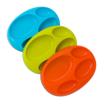 Boon Platter Edgeless Nonskid Divided Plate, Blue/Orange/Green Includes 3 Pieces