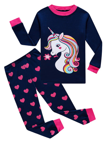Unicorn Little Girls Pajamas For Kids 100% Cotton Pjs Size 7