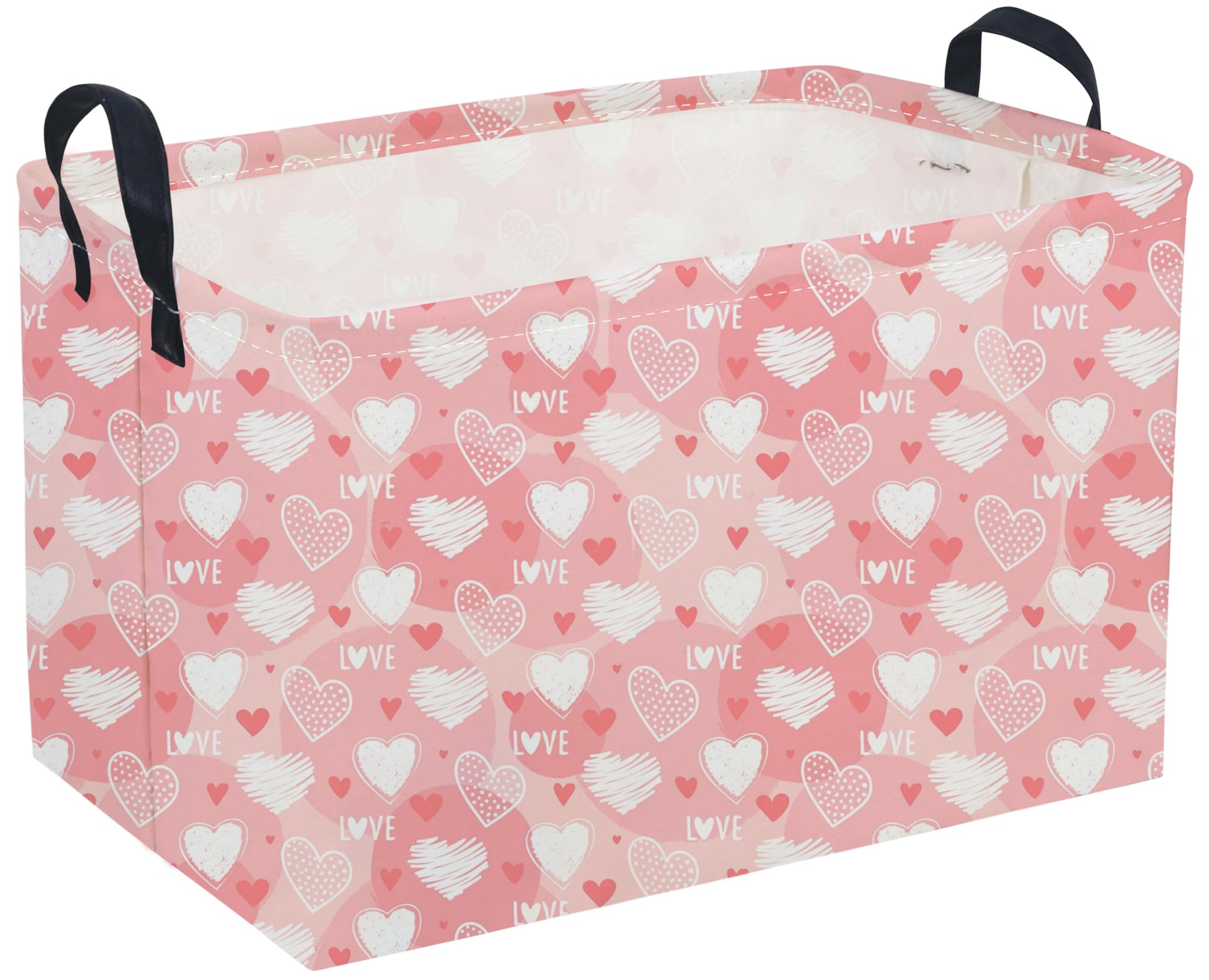 Sanjiaofen Rectangular Valentine s Day Basket,Heart Basket.Cute Baskets for Room Decor, Kids Baskets with Handles.Books Bins,Gi