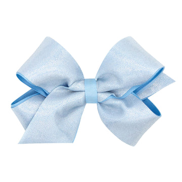 Wee Ones Girls Mirror Dot and Grosgrain Overlay Hair Bow, Blue, Medium