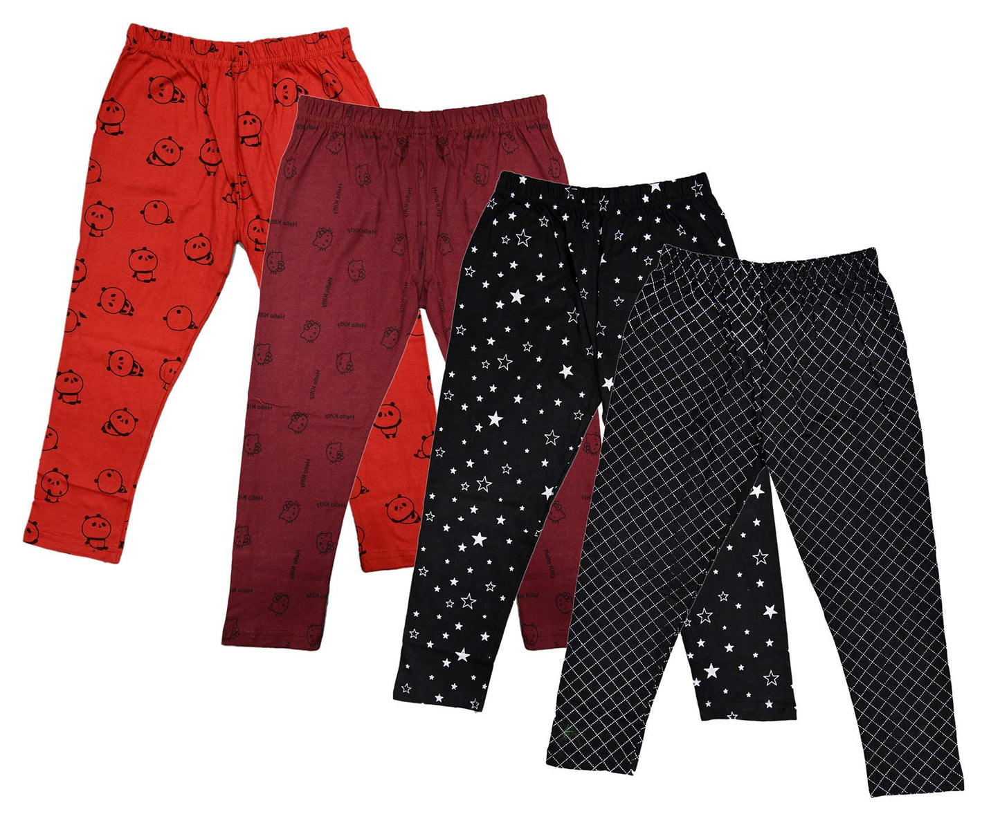IndiWeaves Girls Combo Pack of Cotton Printed Capri (Red/Brown/Black/Black_1314 Years) Pack of 4