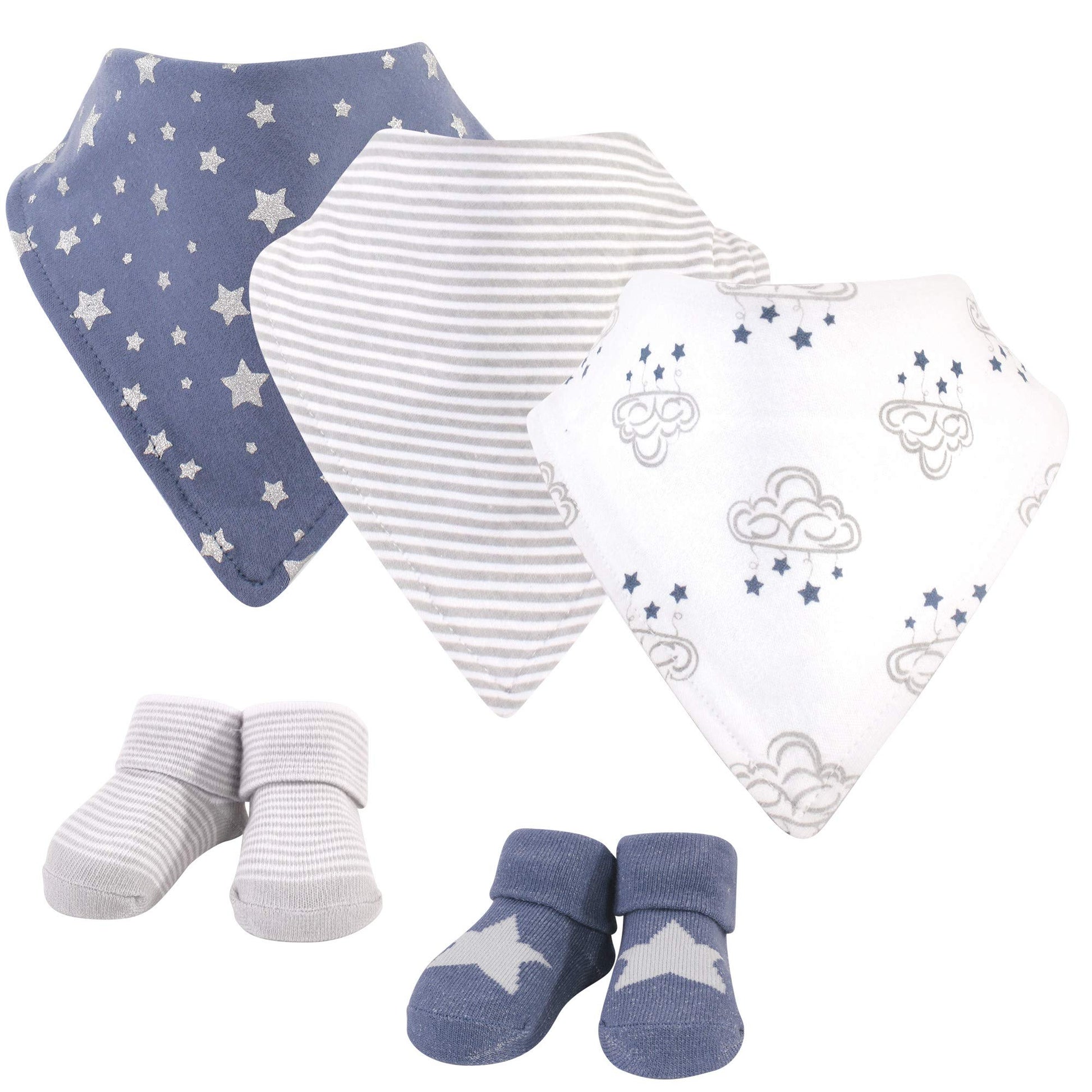 Hudson Baby Unisex Baby Cotton Bib And Sock Set, Cloud Mobile Blue, One Size