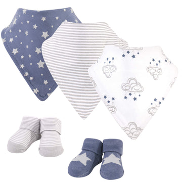 Hudson Baby Unisex Baby Cotton Bib And Sock Set, Cloud Mobile Blue, One Size