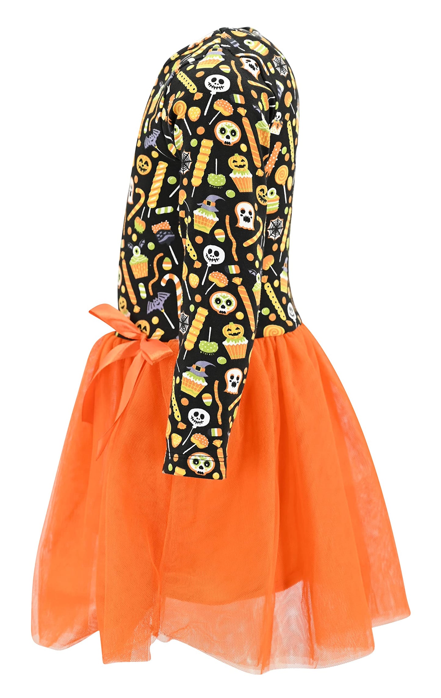 Unique Baby Girls Long Sleeve Tutu Dress Spooky Candy Halloween Outfit (5Y, Orange)