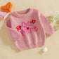 Nokpsedcb Baby Girl Cute Long Sleeve Heart Flowers Embroidery Oversized Sweater Toddler Valentine Outfit (Pink Be Mine, 3-4 Year