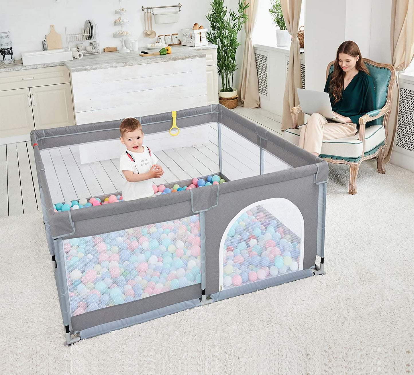 Todale Baby Playpen 50     50    Gray Playpen For Babies And Toddlers, Safe & Sturdy, Small Baby Play Yard With Anti-Slip Base &