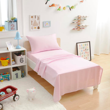 Amazon Basics Kids Soft Easy-Wash Lightweight Microfiber 3-Piece Sheet Set, Toddler, Light Pink, Solid