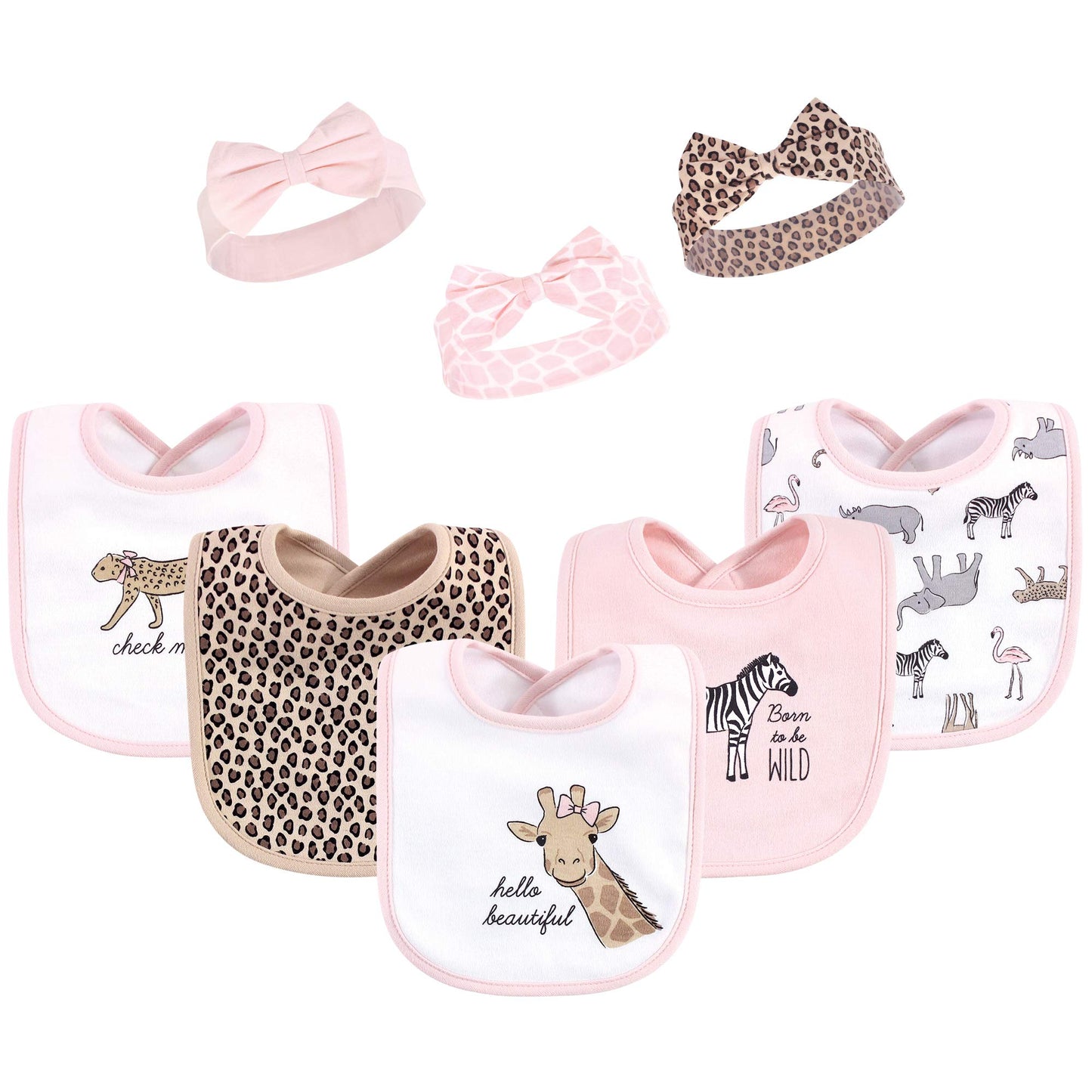 Hudson Baby Unisex Baby Cotton Bib And Headband Or Caps Set, Leopard Safari, One Size