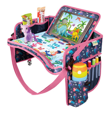 ECOFANTASY Kids Travel Tray - Waterproof Lap Table with No-Drop Large Tablet Holder - Car Seat Tray - Road Trip Essentials Kids 