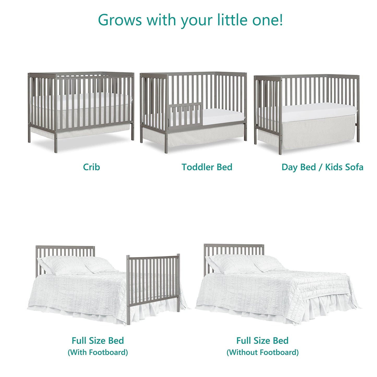 Dream On Me Synergy 5-In-1 Convertible Crib In Cool Grey, JPMA & Greenguard Gold Certified, Constructed out of solid reclaimed N