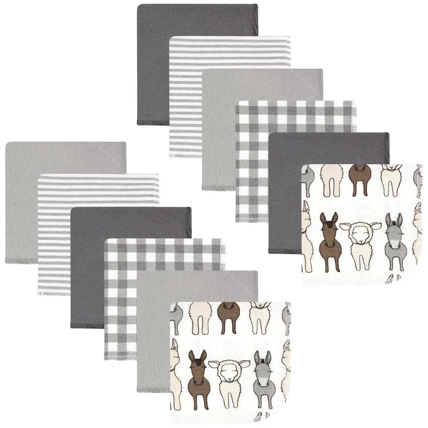 Hudson Baby Unisex Baby Flannel Washcloths, Farm Friends Cream 12Pk, One Size