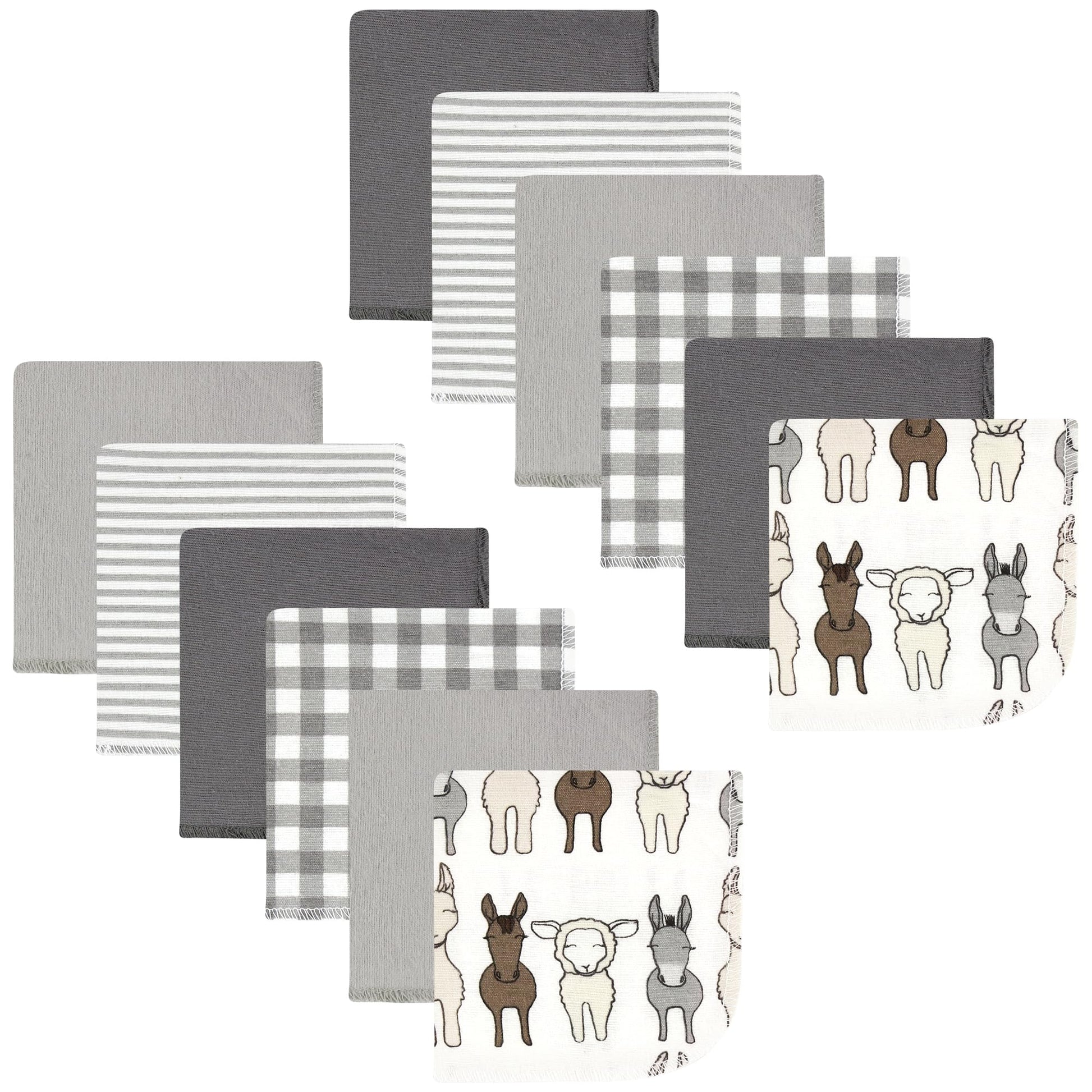 Hudson Baby Unisex Baby Flannel Washcloths, Farm Friends Cream 12Pk, One Size