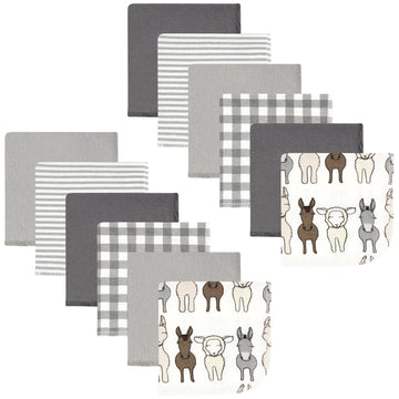 Hudson Baby Unisex Baby Flannel Washcloths, Farm Friends Cream 12Pk, One Size