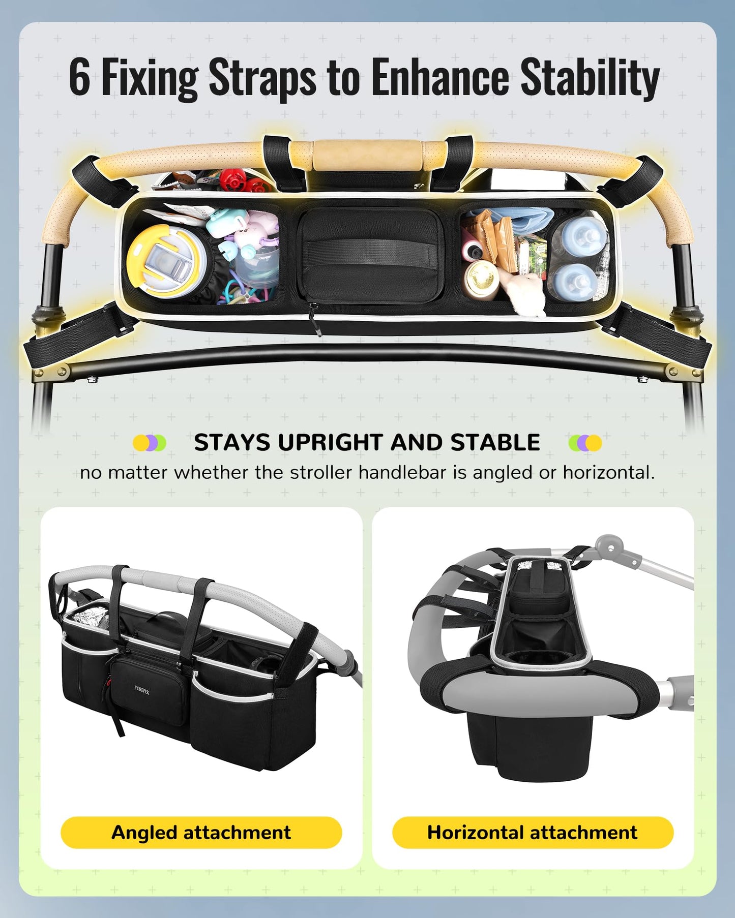 Yorepek Heavy Duty Double Stroller Organizer For Bob Duallie, Baby Jogger City Mini Gt2 And Jeep,Stroller Caddy With Detachable