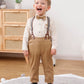 Yallet Toddler Baby Boy Clothes Suit Gentleman Outfits Formal Dress Shirt + Bowtie + Suspender Pants Wedding Party(L Beige, 18-2