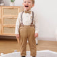 Yallet Toddler Baby Boy Clothes Suit Gentleman Outfits Formal Dress Shirt + Bowtie + Suspender Pants Wedding Party(L Beige, 2-3T