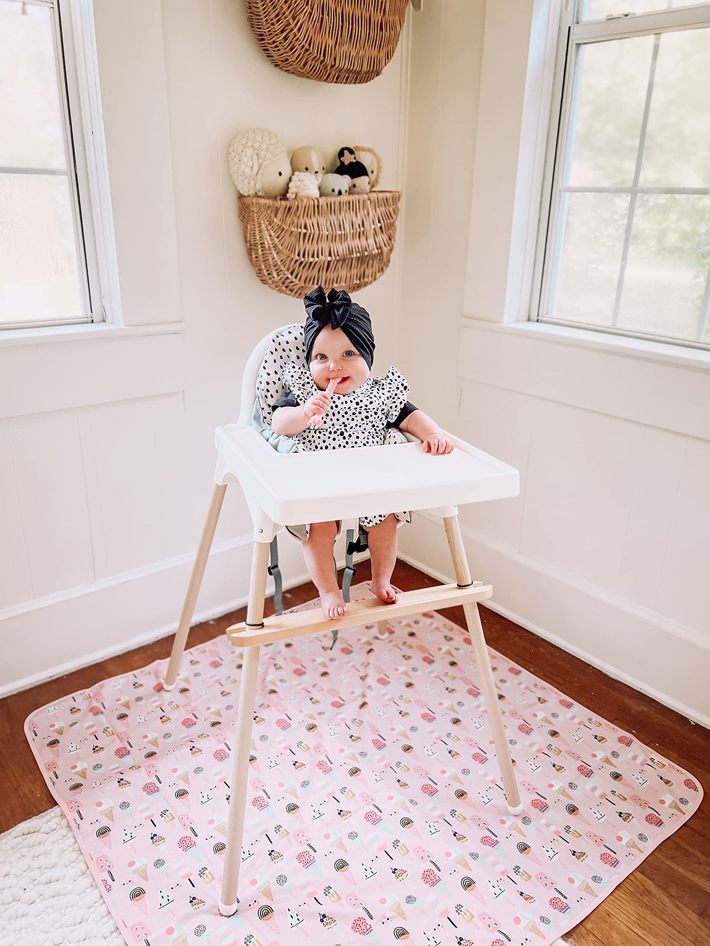 Bapronbaby Pink Ice Cream Splash Mat - Waterproof Catch-All For Under High Chairs, Floors, Tables, Playtime Or Arts & Crafts - M