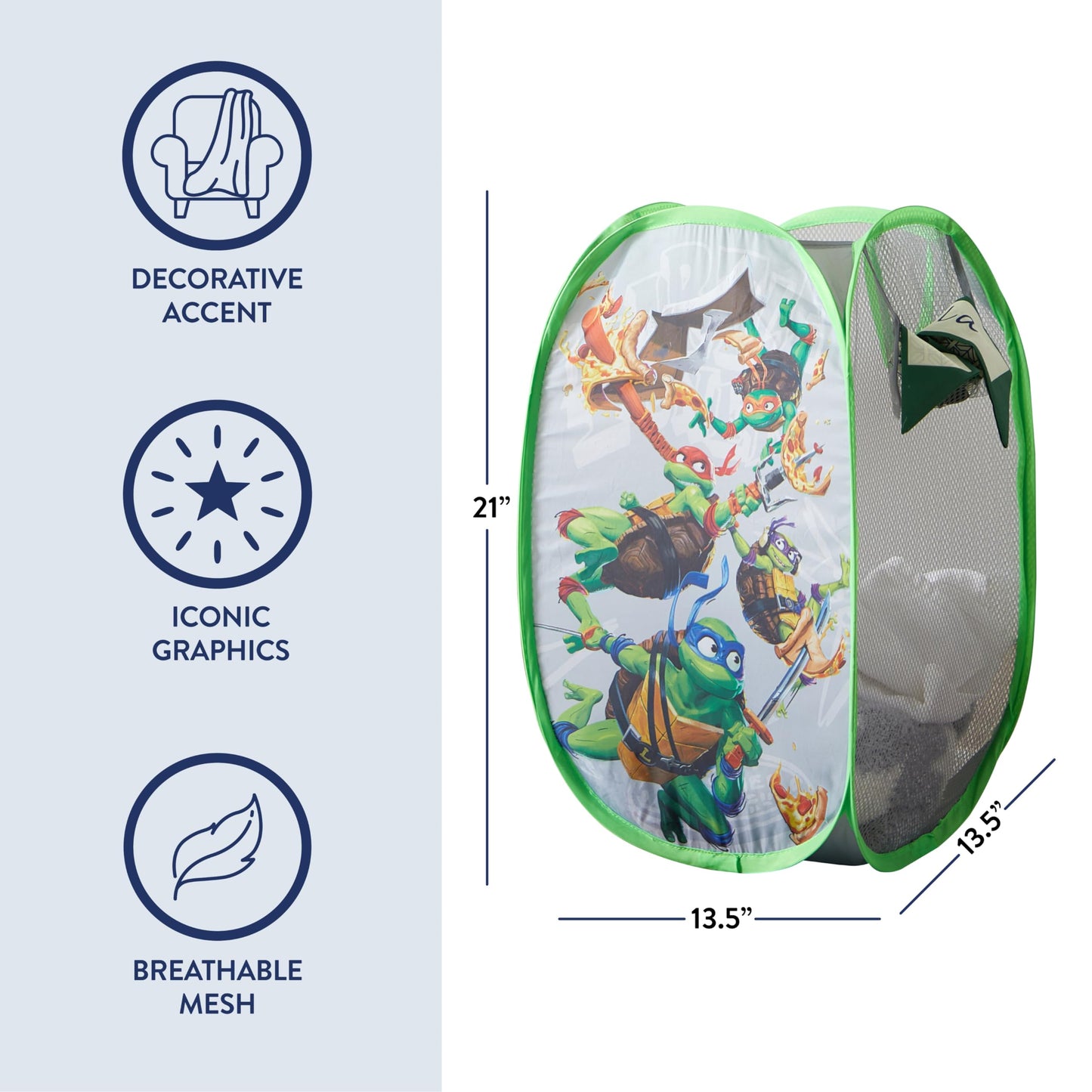 Teenage Mutant Ninja Turtles: Mutant Mayhem Pop Up Hamper With Durable Carry Handles, 21'' H X 13.5'' W X 13.5'' L