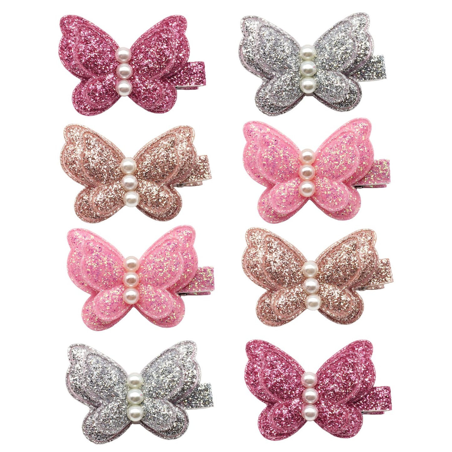 8Pcs Baby Girl Hair Clips Toddlers Infants Kids Hair Butterfly Snap Clips Barrettes (8Pc- Sequins Pearl Butterfly)