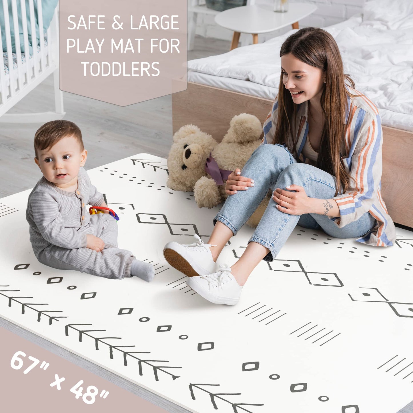 Stylish Baby Play Mat - Soft, Easy To Clean 5.6 X 4 Ft. Floor Mat Creates A Safe Play Area For Your Baby Boy Or Girl - The Perfe