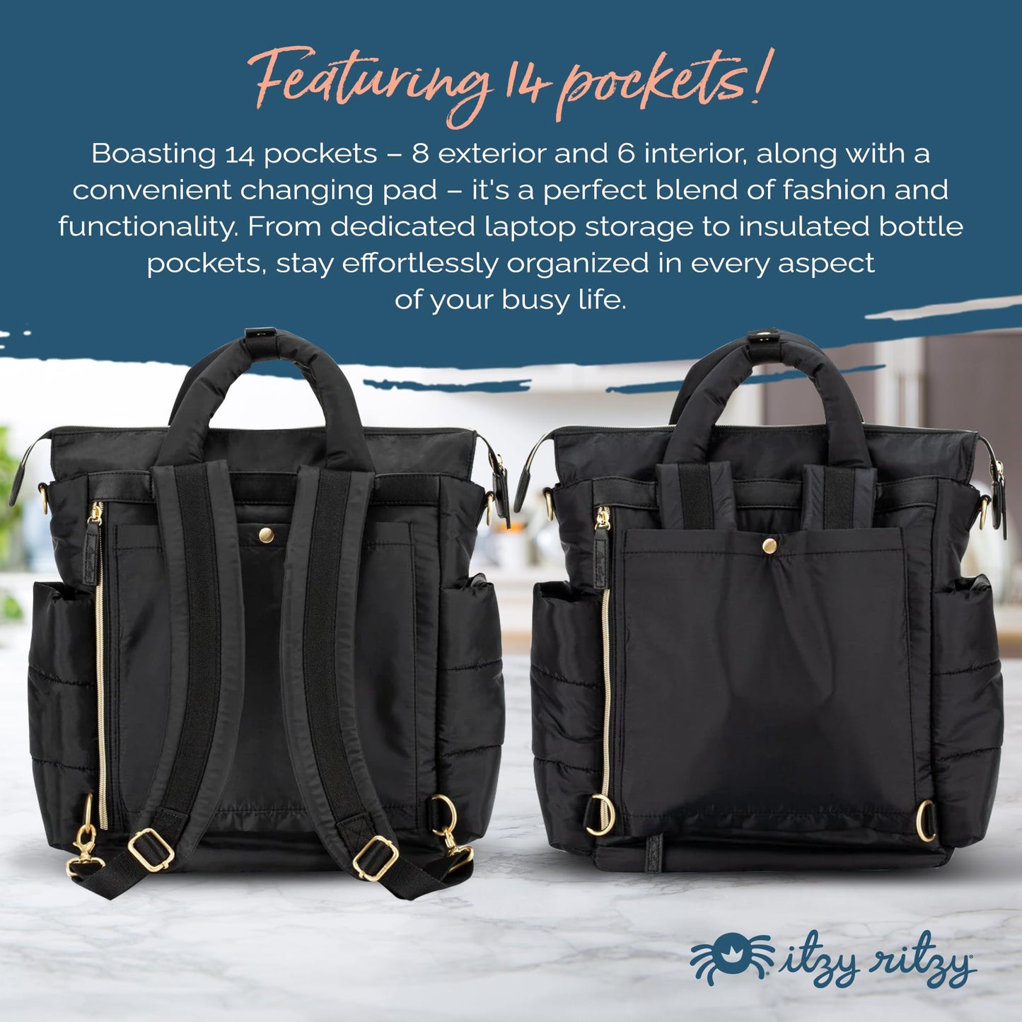 Itzy Ritzy Dream Convertible Diaper Bag Tote Backpack - Baby Diaper Bag - 14 Pockets Including 2 Insulated Pockets, Changing Pad